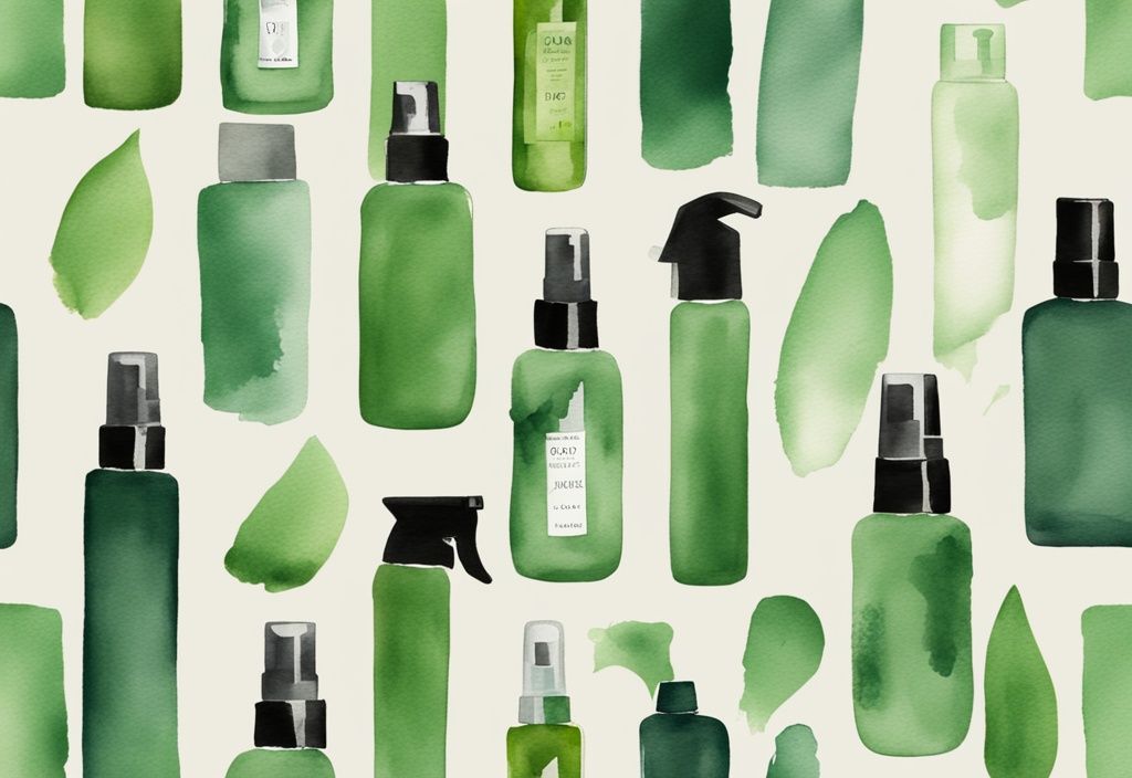 Modern watercolor illustration of non-toxic room sprays with the best non toxic room spray featured in the center against a neutral background.