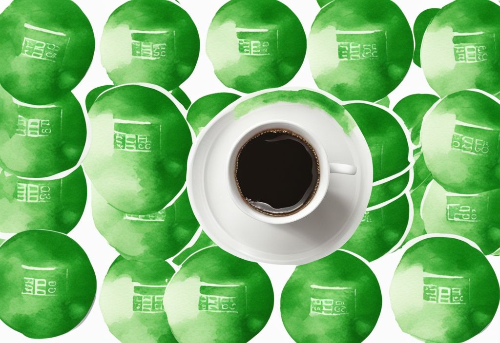 Modern green watercolor illustration of K-cups stacked beside a symbolic cancer cell, questioning "do K cups cause cancer".