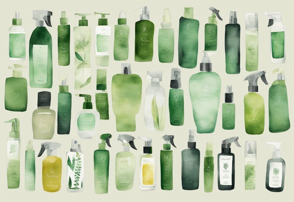 Modern watercolor illustration of non-toxic room sprays with the best non-toxic room spray in the center against a neutral background.