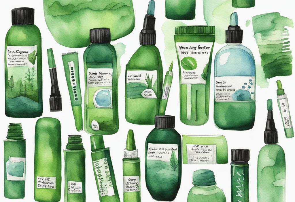 Modern watercolor illustration with green theme, featuring Sharpie markers with non-toxic labels and caps.