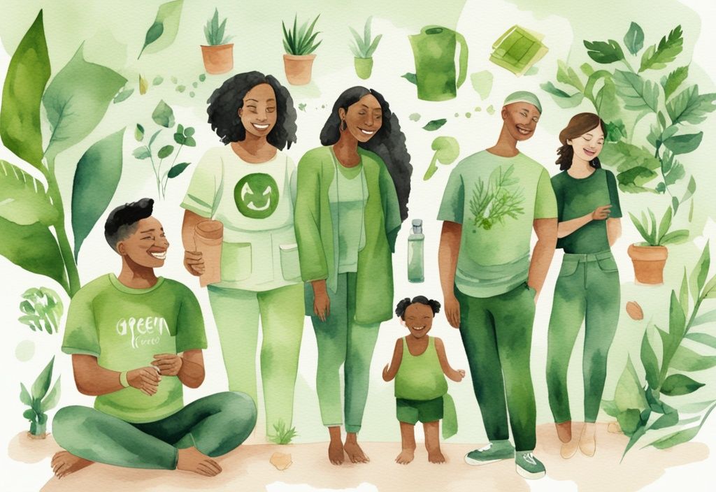 Modern watercolor illustration of diverse individuals showcasing The Ordinary products, highlighting its cruelty-free status.