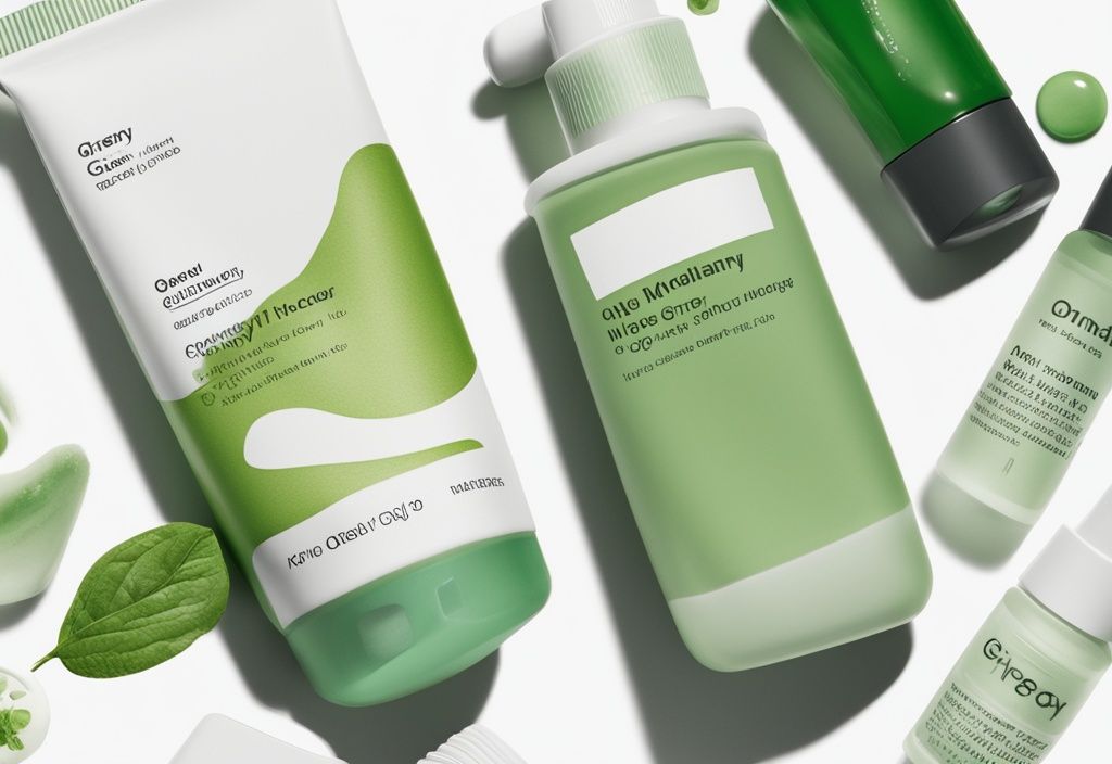 Modern watercolor illustration of The Ordinary skincare products on a minimalistic green background, exploring the question "Is The Ordinary a clean brand?