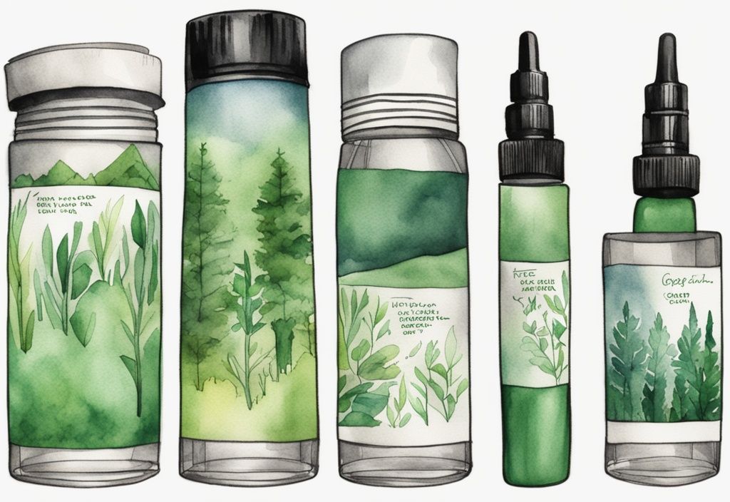 Modern watercolor illustration featuring green hues, showcasing various Sharpie markers with a focus on non-toxic labels and caps.