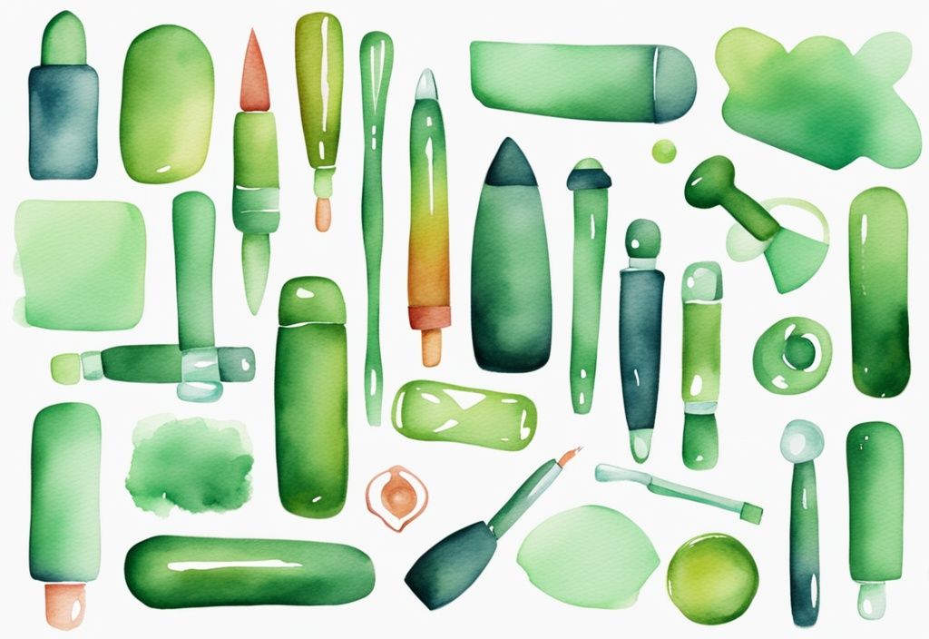 Modern watercolor illustration of colorful, non-toxic sex toys in various shapes and sizes on a white background.