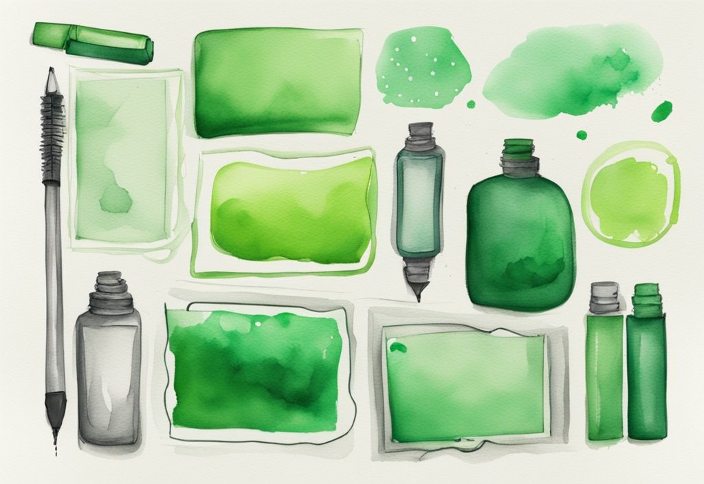 Modern watercolor illustration with green theme showing colorful Sharpie markers divided into "non-toxic" and "toxic" categories, addressing the question are Sharpies non toxic.