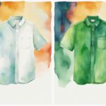 Modern watercolor illustration comparing a white, bleached shirt and a colorful, unbleached shirt, highlighting the theme "to bleach or not to bleach.