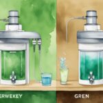 Modern watercolor illustration comparing reverse osmosis vs Berkey water filter, featuring key differences and green color theme.