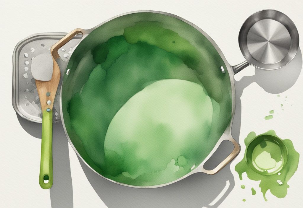 Modern watercolor illustration of a green-themed comparison between HexClad and AllClad pans, highlighting distinct features.